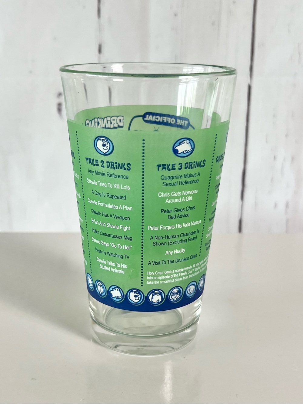 2004 The Official FAMILY GUY Drinking Game Pint Glass - Peter, Meg, Chris NWT - Picture 3 of 7